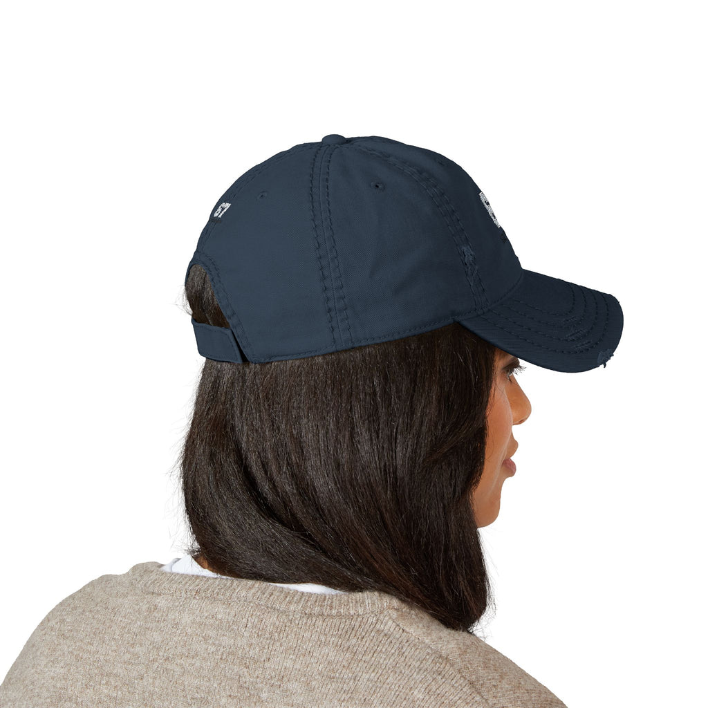 Distressed Embroidered Dad Hat — Vintage Sixse7en Logo Cap