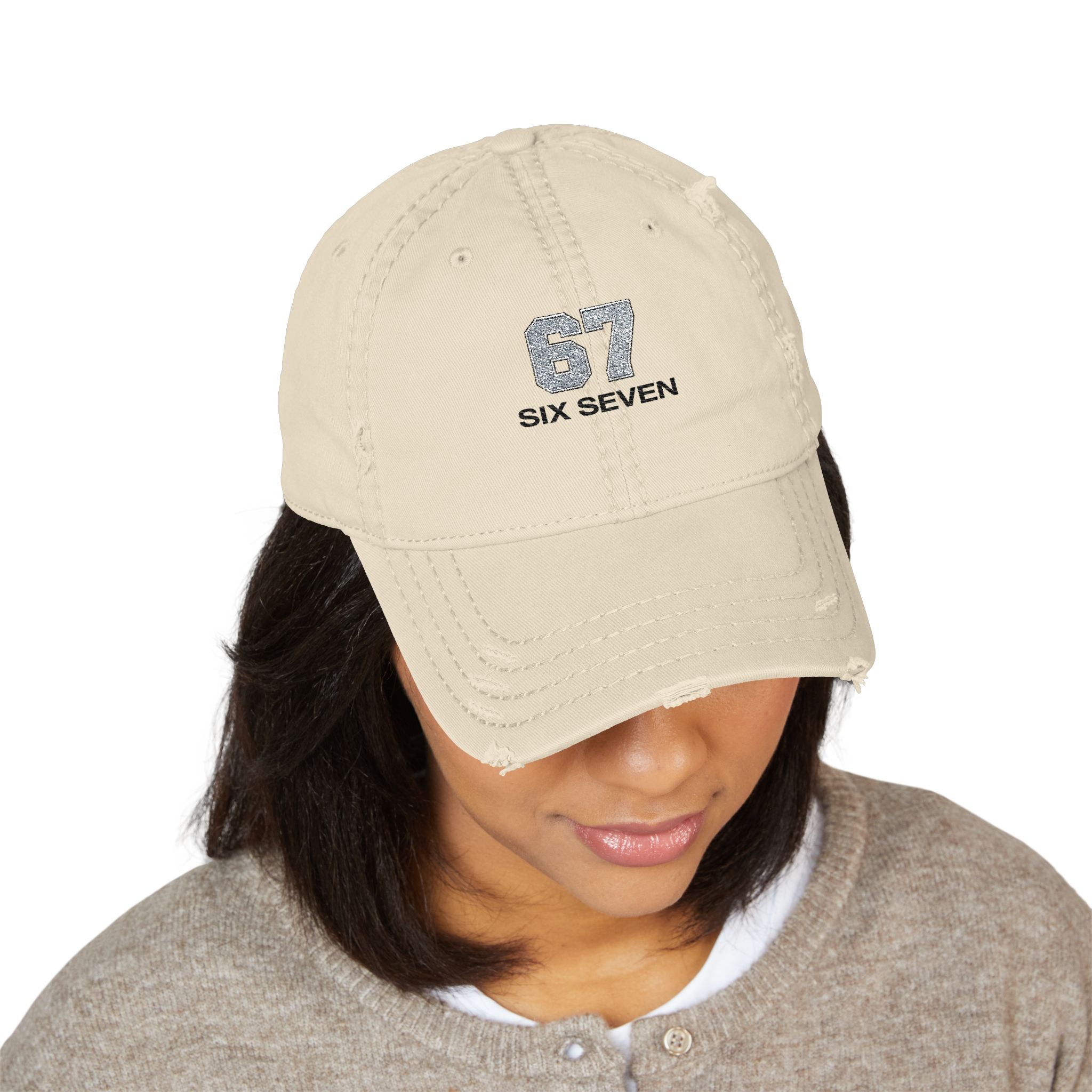 Distressed Embroidered Dad Hat — Vintage Sixse7en Logo Cap
